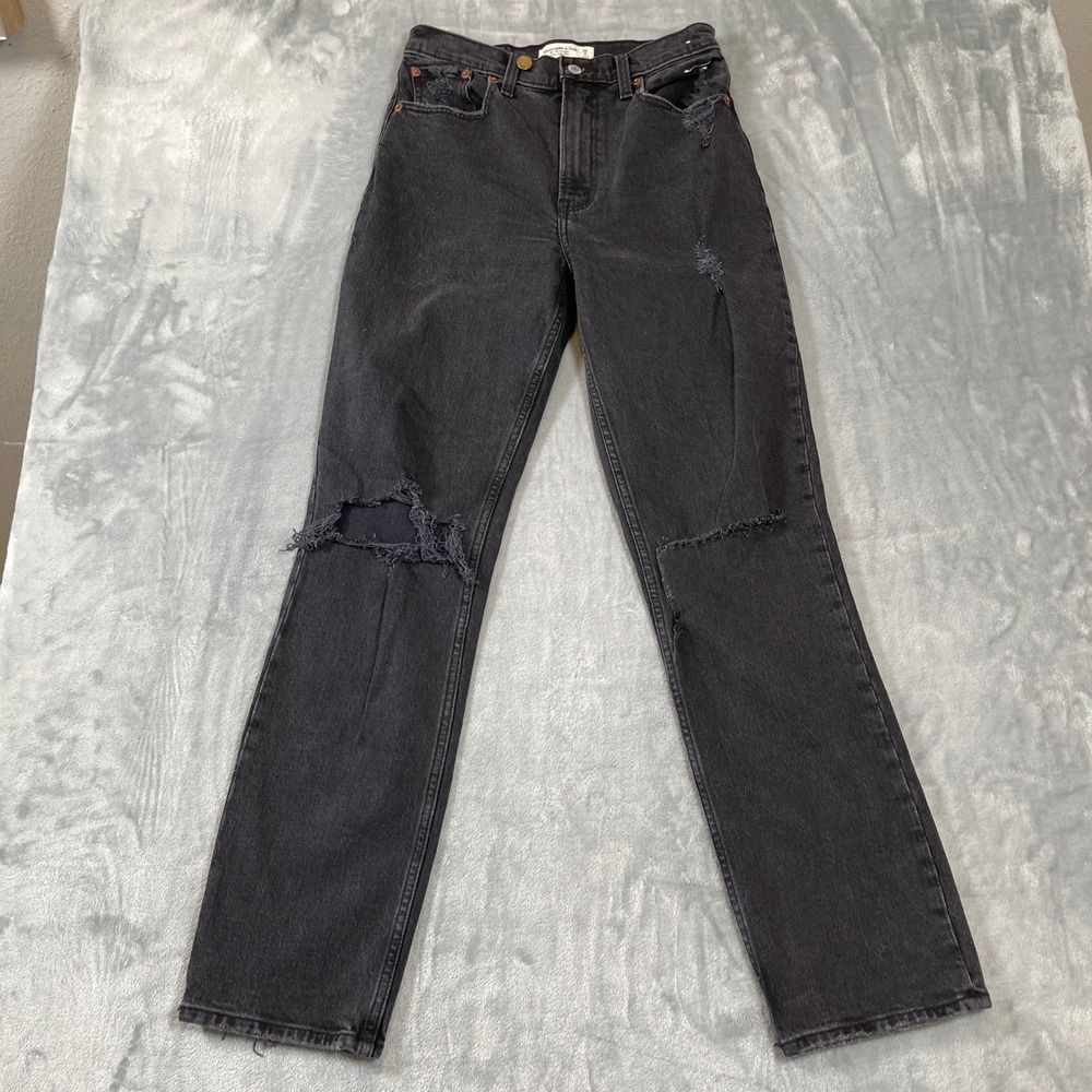 Abercrombie & Fitch 90s Straight Ultra High Rise Distressed Black Jeans 26 2R